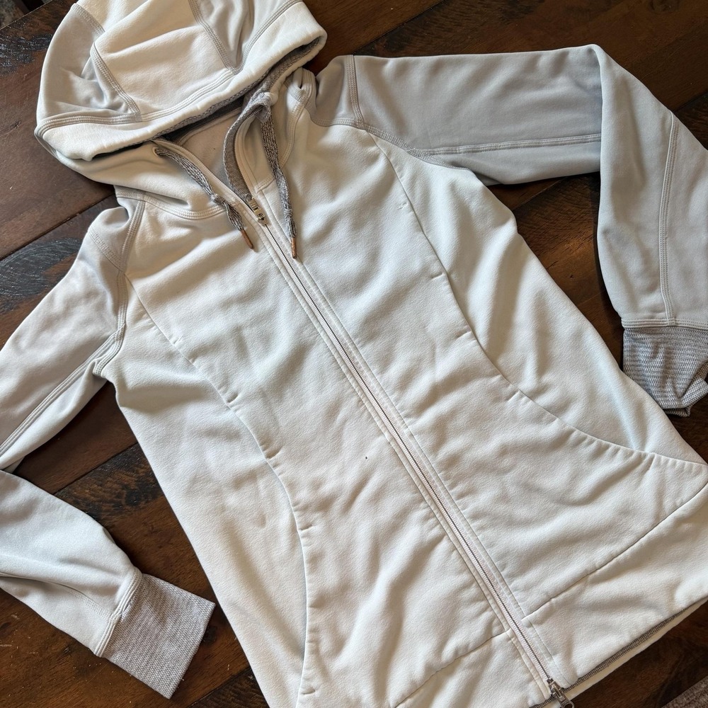 Lululemon Hoodie Womens 6 White Fleece Full Zip Thumbholes Sweatshirt Jacket